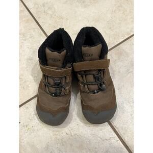 Keen Kids Brown Knotch Chukka Boots Sz 3 Faux Fur Bungee Cinch Warm Insulation